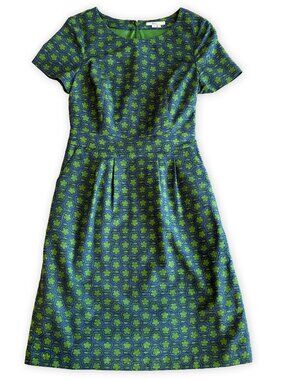 BODEN Sierra Textured Green/Blue Lined Dress Flower Print, Size 6 Regular